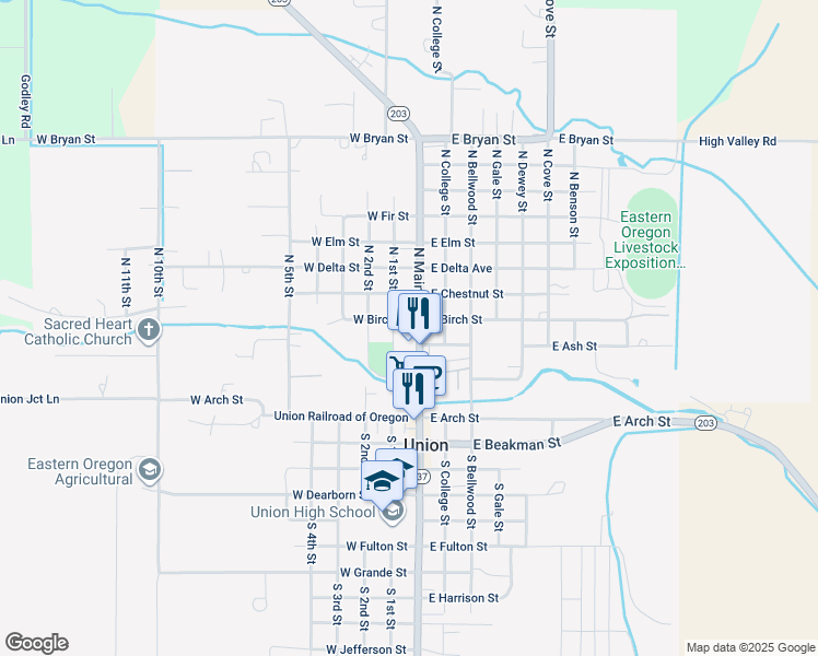 map of restaurants, bars, coffee shops, grocery stores, and more near 464 North Main Street in Union