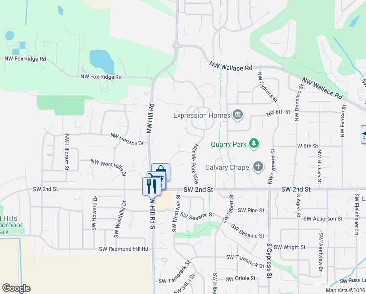 map of restaurants, bars, coffee shops, grocery stores, and more near 518 Northwest Willamette Court in McMinnville