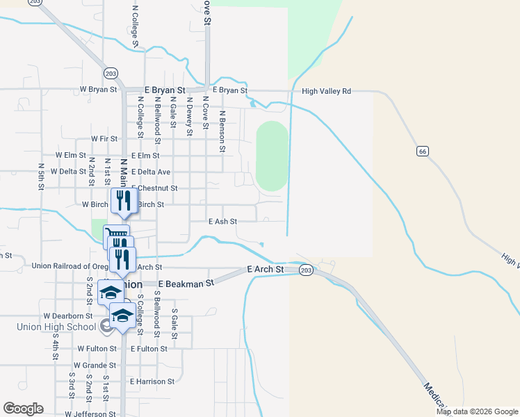 map of restaurants, bars, coffee shops, grocery stores, and more near 995 East Ash Street in Union