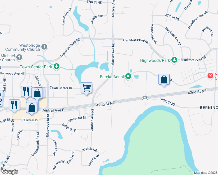 map of restaurants, bars, coffee shops, grocery stores, and more near 4175 Maciver Avenue Northeast in Saint Michael