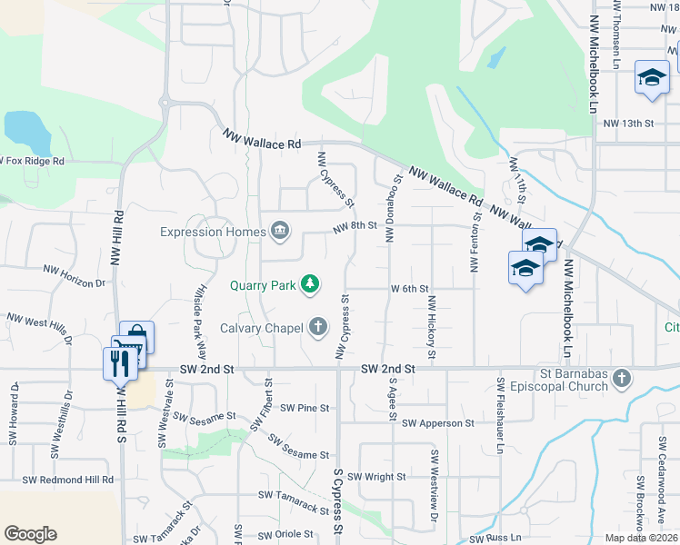 map of restaurants, bars, coffee shops, grocery stores, and more near 687 Northwest Cypress Street in McMinnville