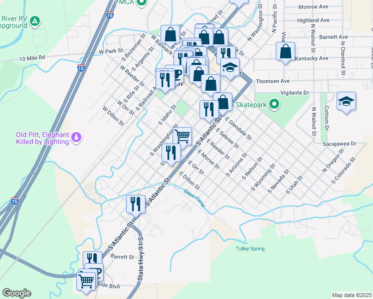 map of restaurants, bars, coffee shops, grocery stores, and more near 410 South Pacific Street in Dillon