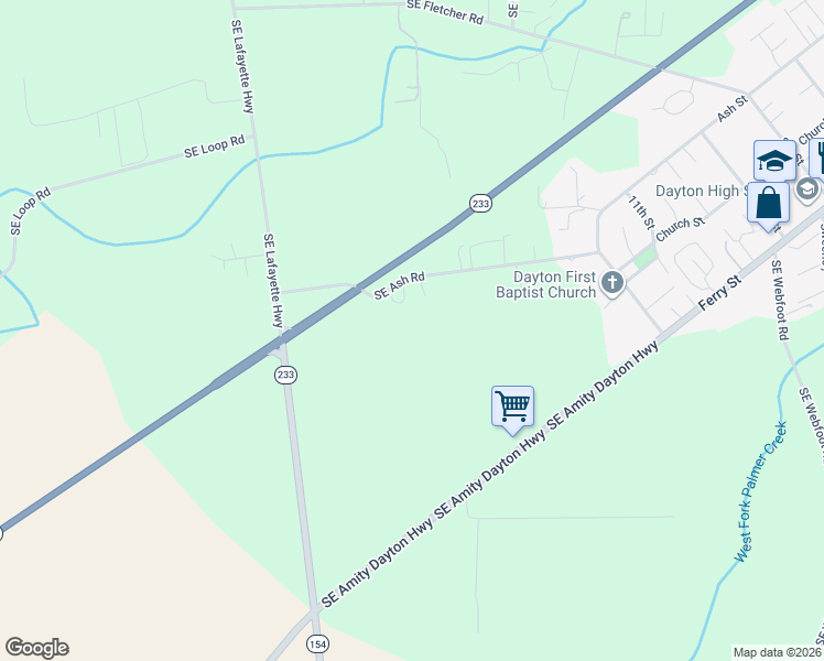 map of restaurants, bars, coffee shops, grocery stores, and more near 13400 SE Ash Rd in Dayton