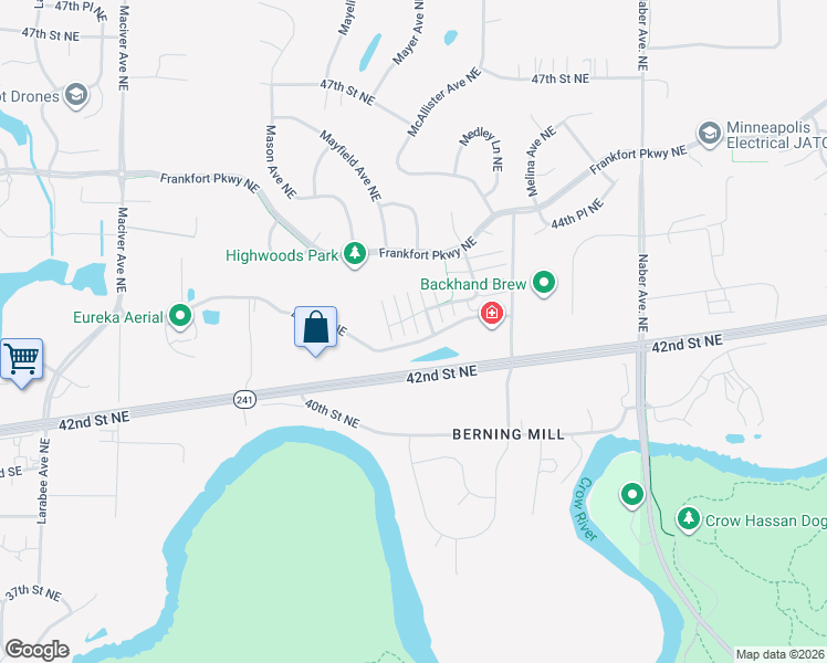 map of restaurants, bars, coffee shops, grocery stores, and more near 12496 43rd Street Northeast in Saint Michael