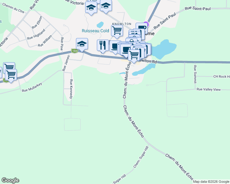 map of restaurants, bars, coffee shops, grocery stores, and more near 50 Chemin du Mont-Écho in Knowlton
