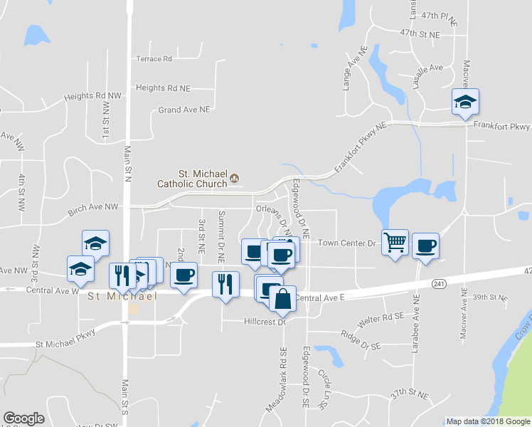 map of restaurants, bars, coffee shops, grocery stores, and more near 11408 Town Center Drive in Saint Michael