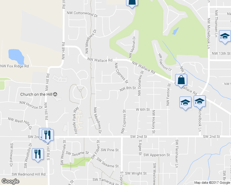 map of restaurants, bars, coffee shops, grocery stores, and more near 783 Northwest Thomas Court in McMinnville