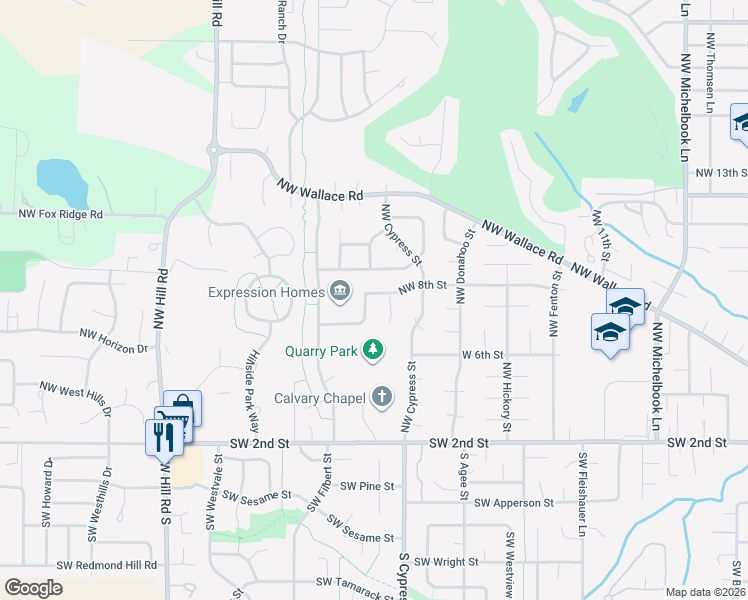 map of restaurants, bars, coffee shops, grocery stores, and more near 751 Northwest Thomas Court in McMinnville