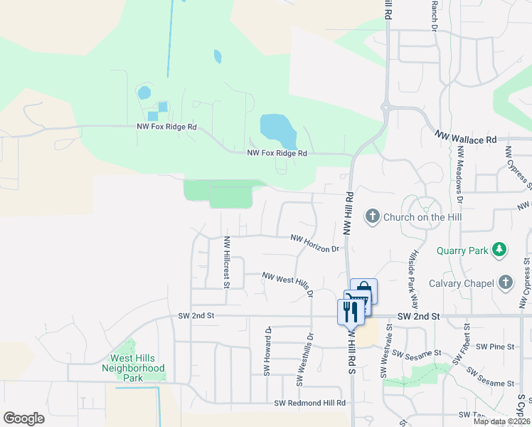 map of restaurants, bars, coffee shops, grocery stores, and more near 651 Northwest Morning View Court in McMinnville