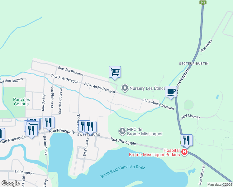 map of restaurants, bars, coffee shops, grocery stores, and more near 540 Boulevard J.-André Déragon in Cowansville