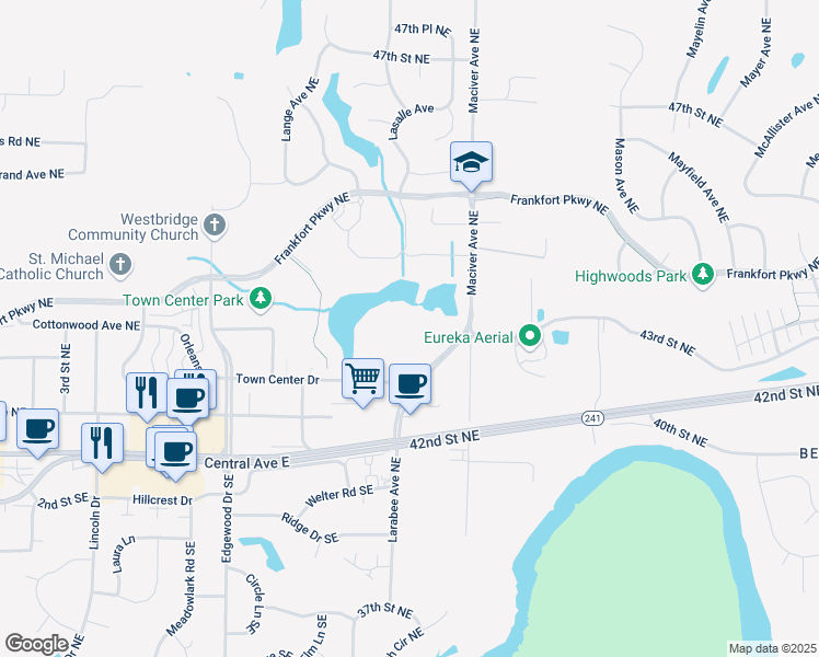 map of restaurants, bars, coffee shops, grocery stores, and more near 4175 Maciver Avenue Northeast in Saint Michael