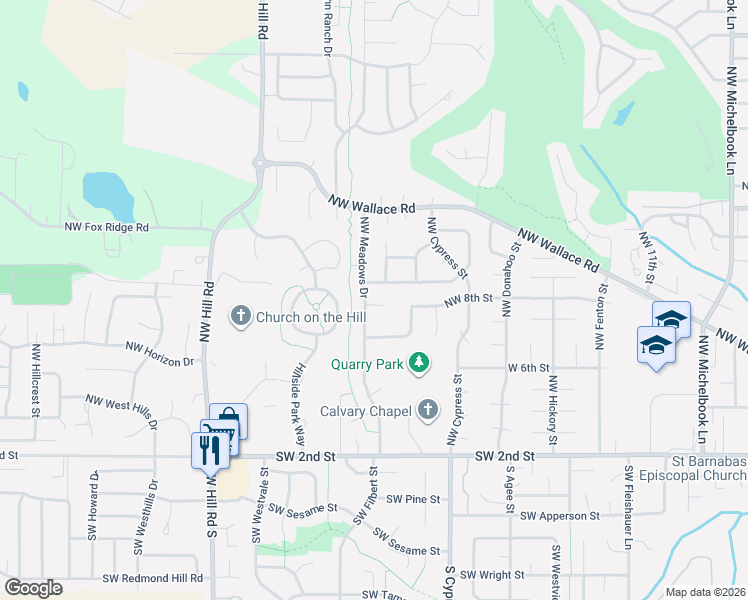 map of restaurants, bars, coffee shops, grocery stores, and more near 1855 Northwest Jillanne Court in McMinnville