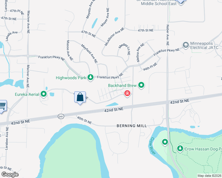 map of restaurants, bars, coffee shops, grocery stores, and more near 12760 43rd Street Northeast in Saint Michael