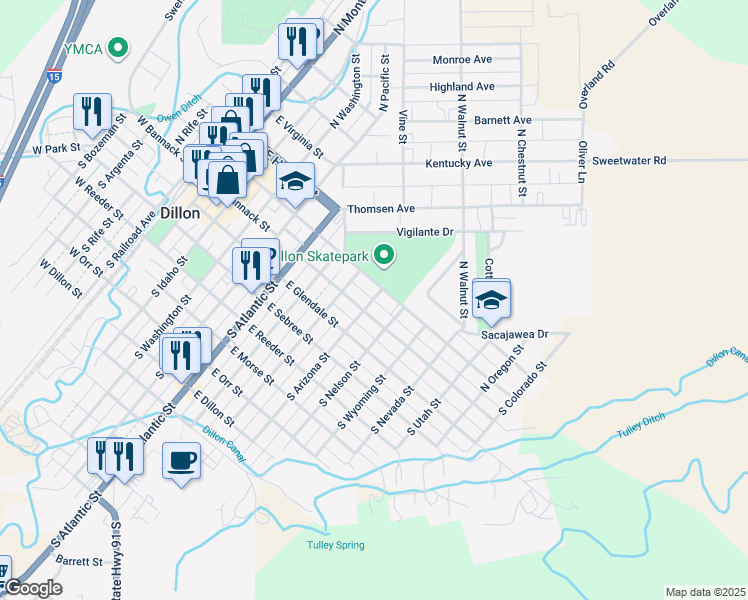 map of restaurants, bars, coffee shops, grocery stores, and more near 636 E Center St in Dillon