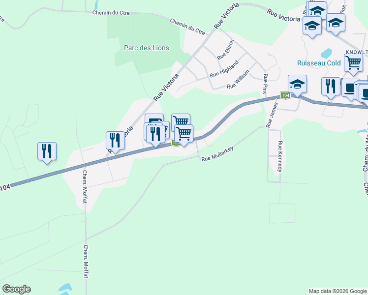 map of restaurants, bars, coffee shops, grocery stores, and more near 461 Chemin Knowlton in Knowlton