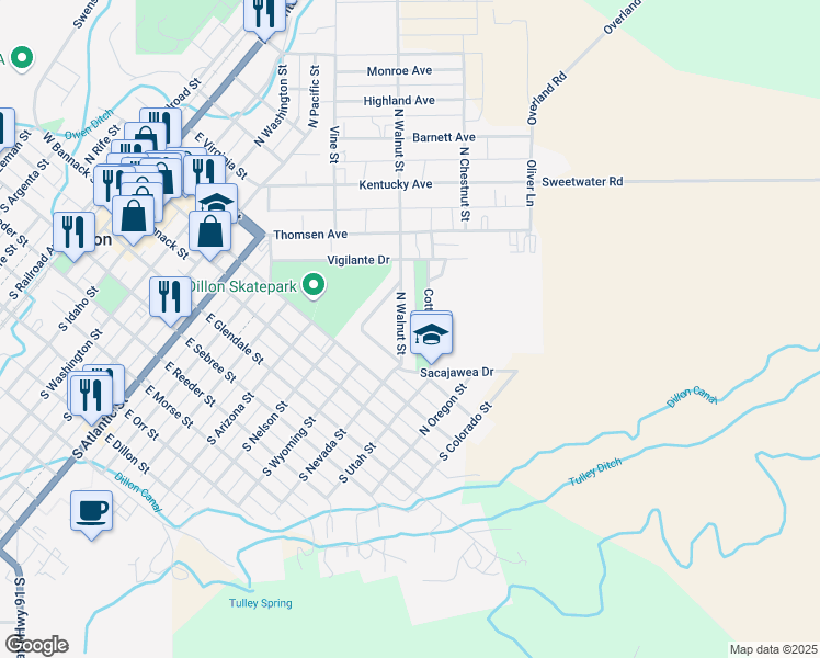 map of restaurants, bars, coffee shops, grocery stores, and more near 1-81 Cottom Drive in Dillon