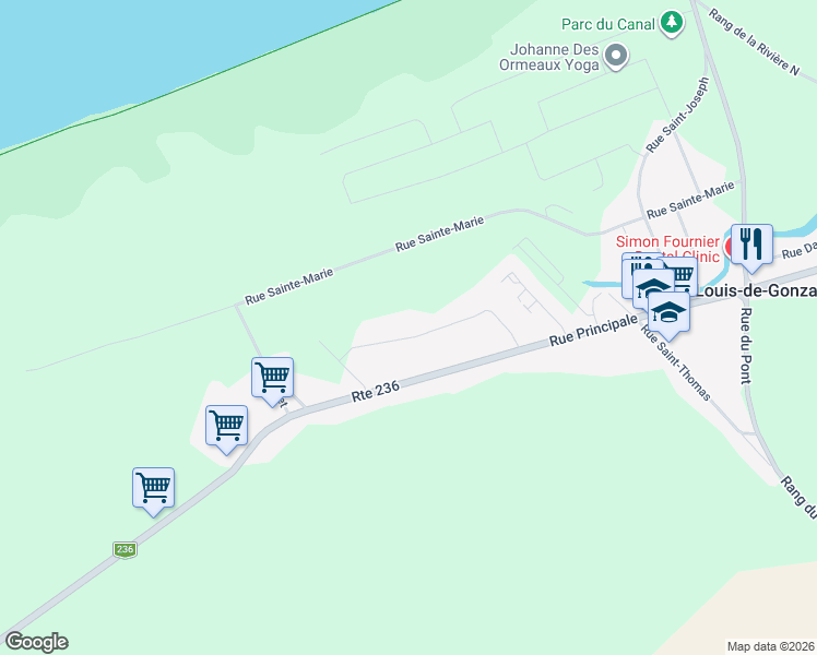 map of restaurants, bars, coffee shops, grocery stores, and more near 26 Rue du Domaine-du-Huard in Saint-Louis-de-Gonzague