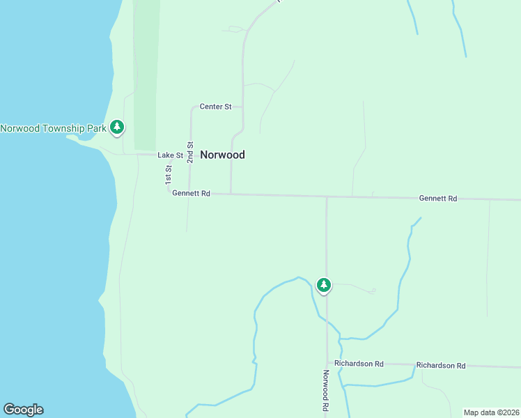 map of restaurants, bars, coffee shops, grocery stores, and more near 19534-19828 Gennett Road in Charlevoix