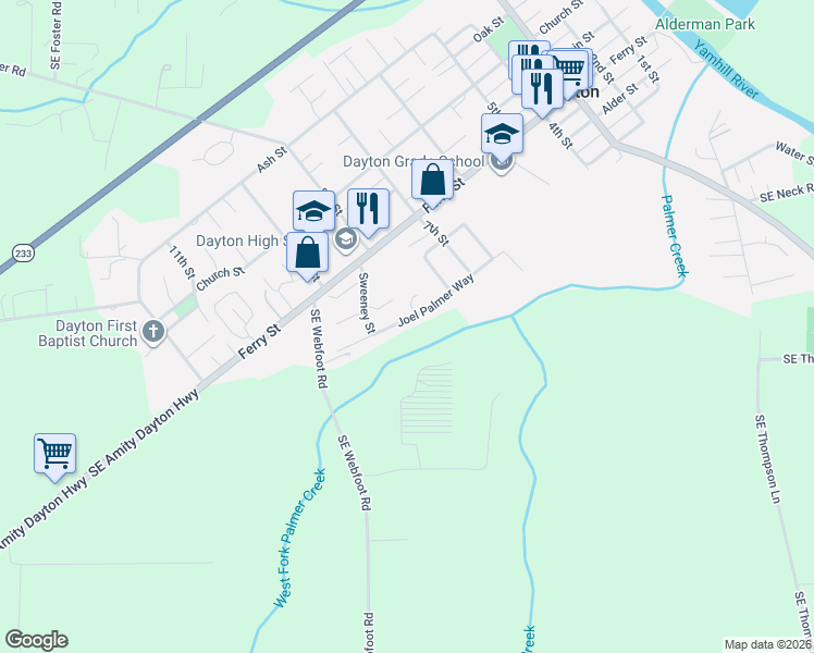 map of restaurants, bars, coffee shops, grocery stores, and more near 756 Joel Palmer Way in Dayton