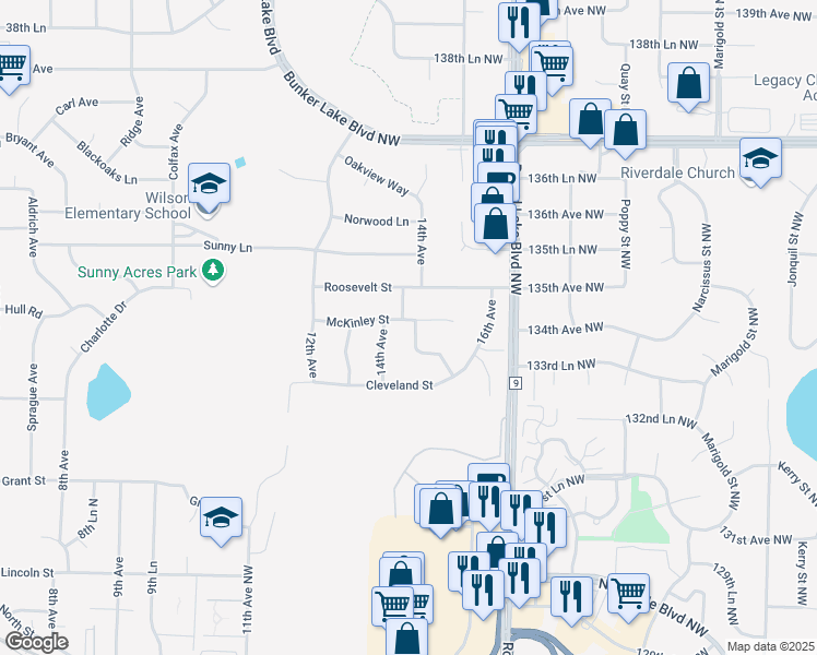 map of restaurants, bars, coffee shops, grocery stores, and more near 3275 15th Avenue in Anoka