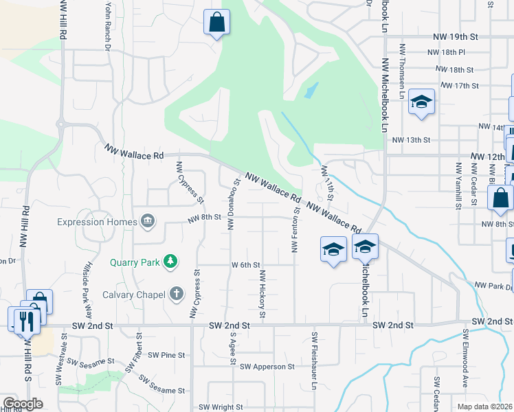 map of restaurants, bars, coffee shops, grocery stores, and more near 1520 Northwest 9th Court in McMinnville