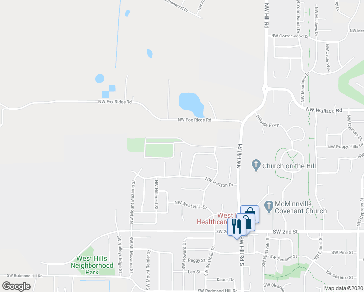 map of restaurants, bars, coffee shops, grocery stores, and more near 790 Northwest Morning View Court in McMinnville