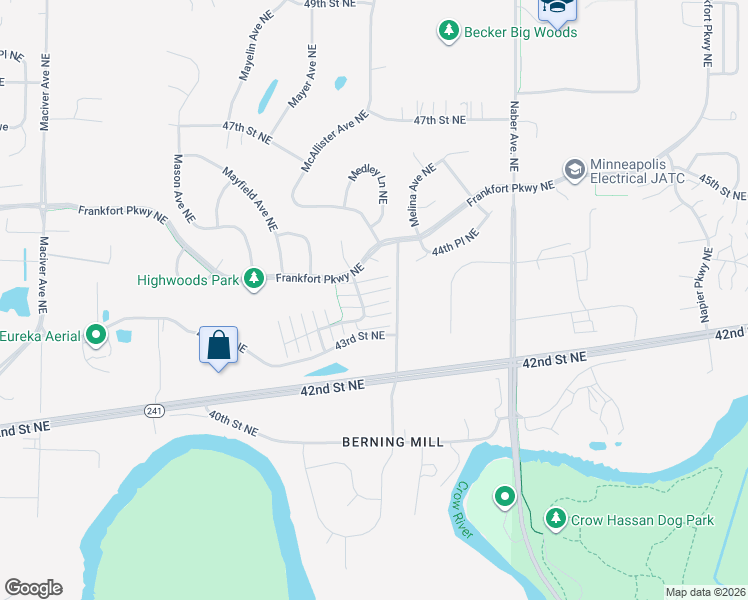 map of restaurants, bars, coffee shops, grocery stores, and more near 12804 43rd Street Northeast in Saint Michael