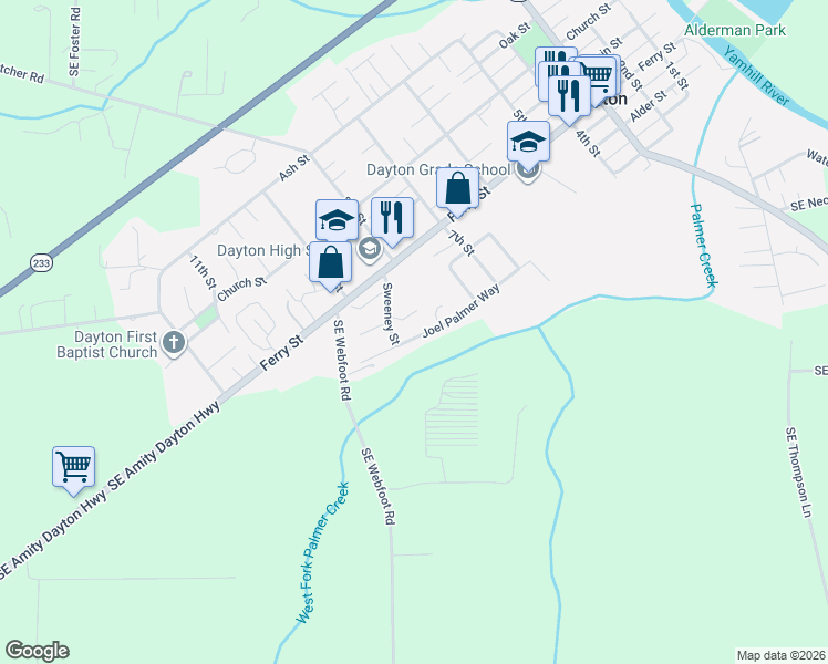 map of restaurants, bars, coffee shops, grocery stores, and more near 765 Joel Palmer Way in Dayton
