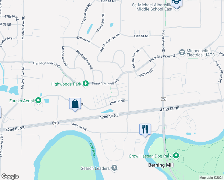 map of restaurants, bars, coffee shops, grocery stores, and more near 12760 43rd Street Northeast in Saint Michael