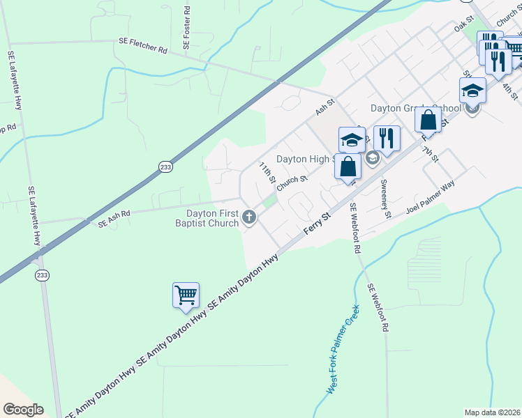 map of restaurants, bars, coffee shops, grocery stores, and more near 1130 Church St in Dayton