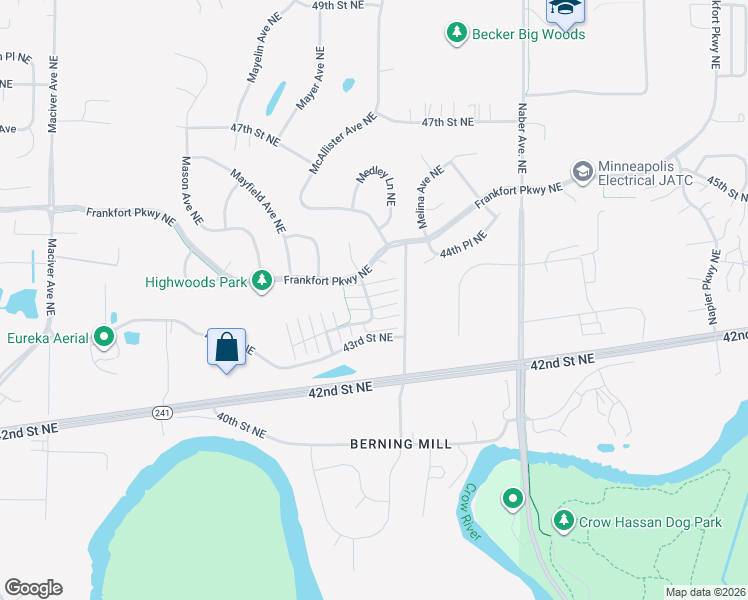 map of restaurants, bars, coffee shops, grocery stores, and more near 12804 43rd Street Northeast in Saint Michael