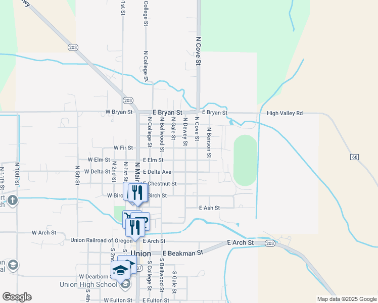 map of restaurants, bars, coffee shops, grocery stores, and more near 863 North Dewey Street in Union