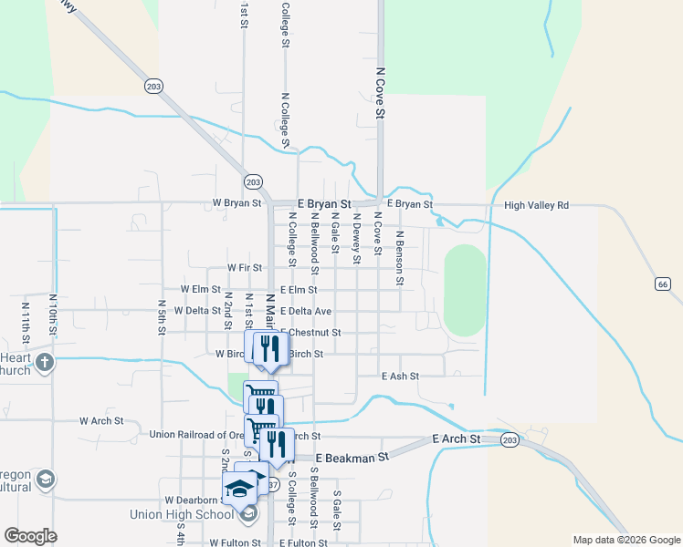 map of restaurants, bars, coffee shops, grocery stores, and more near 865 North Gale Street in Union