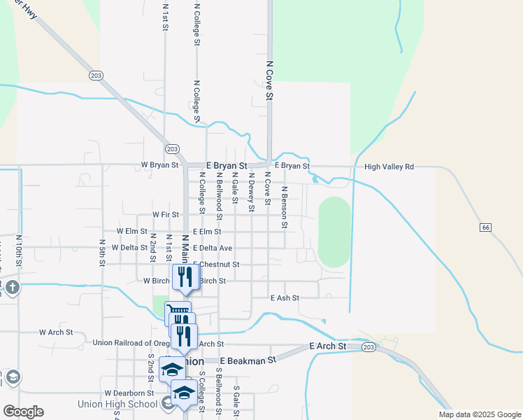 map of restaurants, bars, coffee shops, grocery stores, and more near 863 North Dewey Street in Union