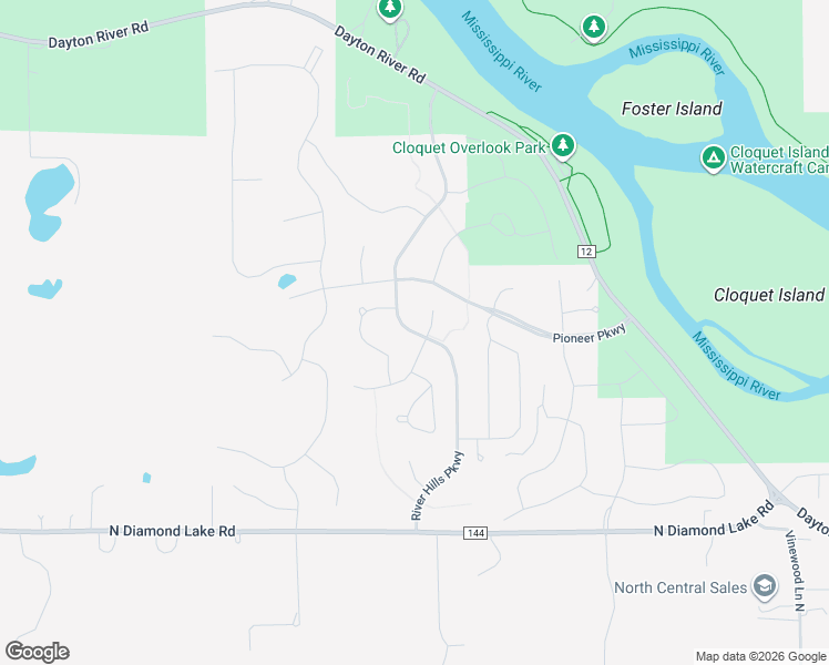map of restaurants, bars, coffee shops, grocery stores, and more near River Hills Parkway in Dayton