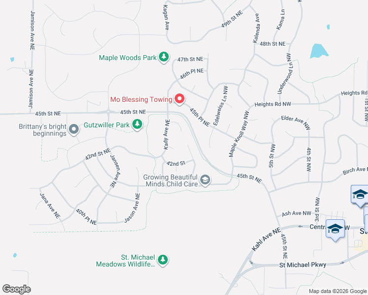map of restaurants, bars, coffee shops, grocery stores, and more near 10135 43Rd Court Northeast in Saint Michael