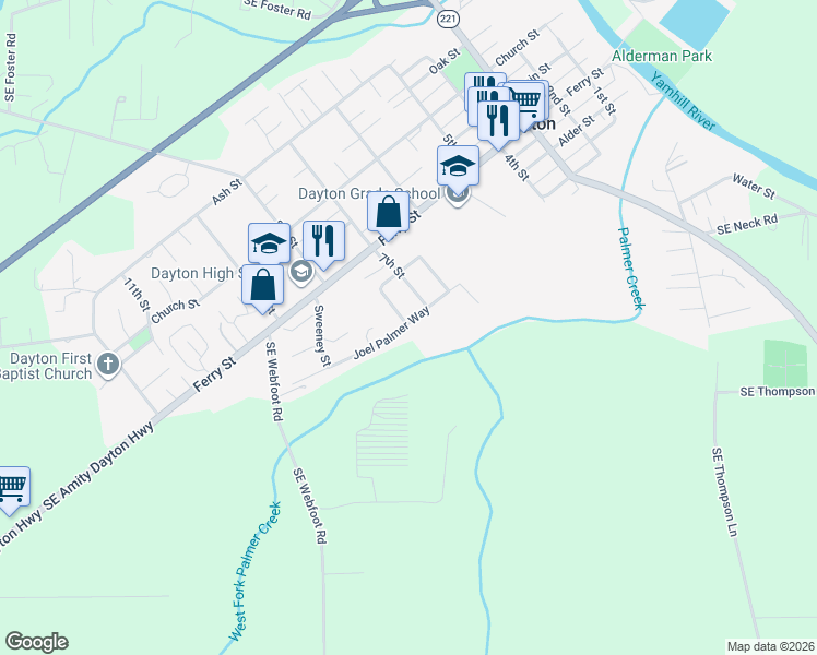 map of restaurants, bars, coffee shops, grocery stores, and more near 756 Joel Palmer Way in Dayton