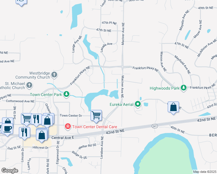 map of restaurants, bars, coffee shops, grocery stores, and more near 4341-4409 Maciver Ave NE in St Michael