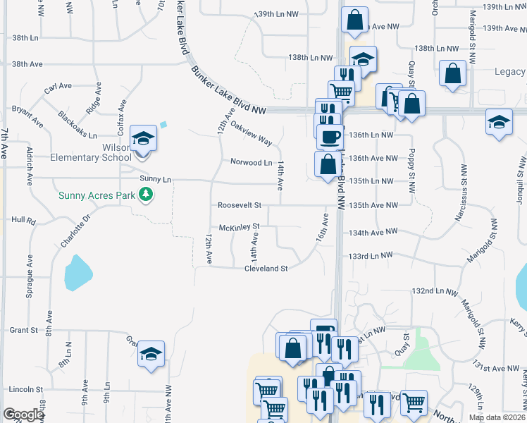 map of restaurants, bars, coffee shops, grocery stores, and more near 3275 15th Avenue in Anoka