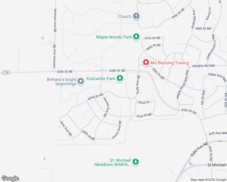 map of restaurants, bars, coffee shops, grocery stores, and more near 9925 42nd Street Northeast in Saint Michael