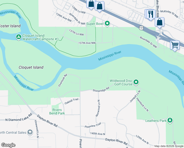 map of restaurants, bars, coffee shops, grocery stores, and more near 12510 Overlook Road in Dayton