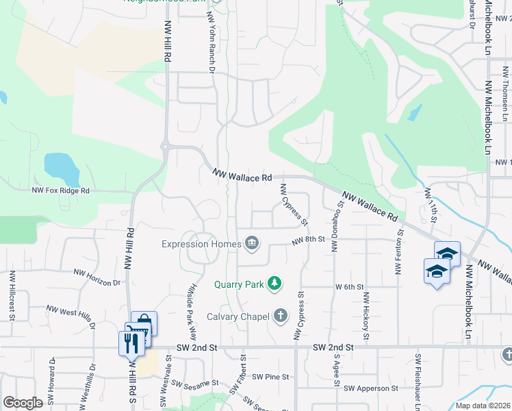 map of restaurants, bars, coffee shops, grocery stores, and more near 1253 Northwest Green View Court in McMinnville
