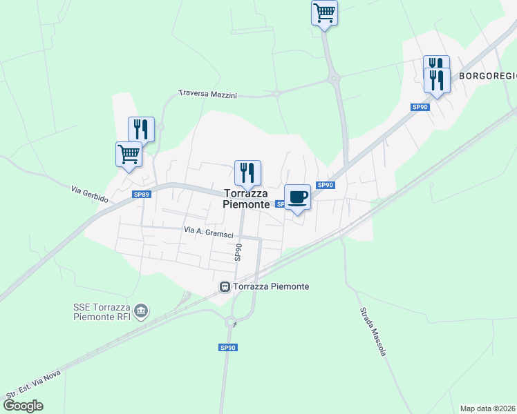 map of restaurants, bars, coffee shops, grocery stores, and more near 5 Via San Giacomo in Torrazza Piemonte