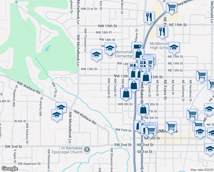 map of restaurants, bars, coffee shops, grocery stores, and more near 435 Northwest 11th Street in McMinnville
