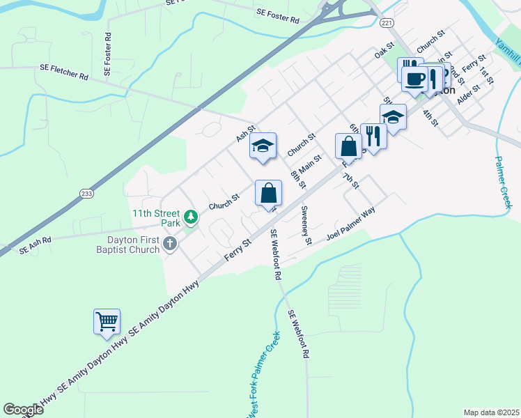 map of restaurants, bars, coffee shops, grocery stores, and more near 825 Village Place in Dayton
