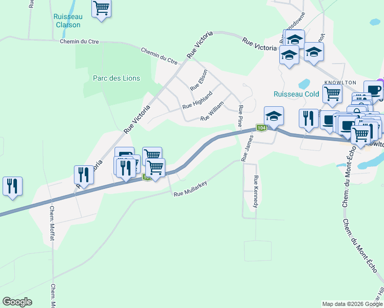 map of restaurants, bars, coffee shops, grocery stores, and more near 430 Chemin Knowlton in Knowlton