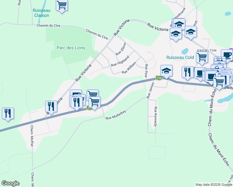 map of restaurants, bars, coffee shops, grocery stores, and more near 430 Chemin Knowlton in Knowlton