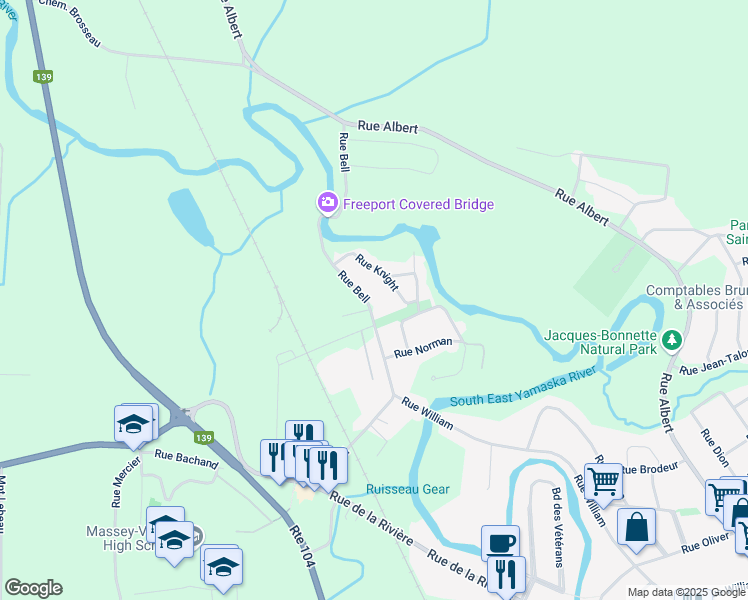 map of restaurants, bars, coffee shops, grocery stores, and more near 434 Rue Bell in Cowansville