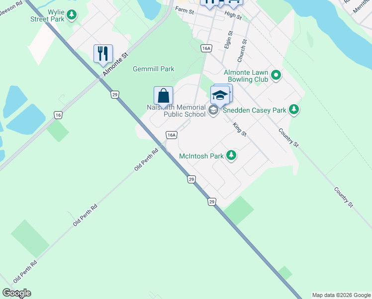 map of restaurants, bars, coffee shops, grocery stores, and more near 219 Jamieson Street in Mississippi Mills