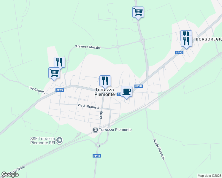 map of restaurants, bars, coffee shops, grocery stores, and more near 5 Via S. Giacomo in Torrazza Piemonte
